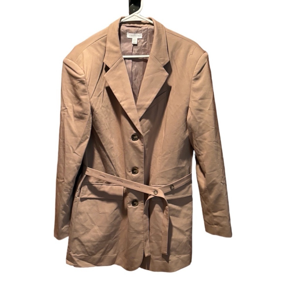 Topshop Women's Belted Blazer in Tan Size 8